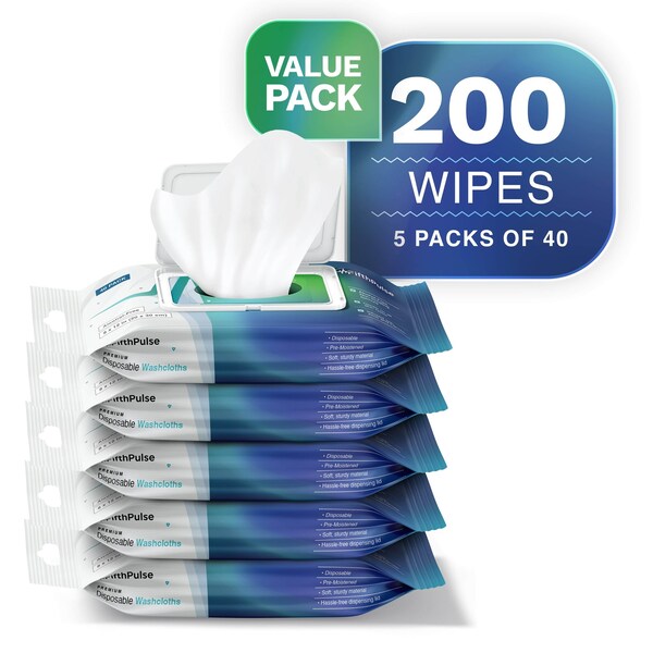 Fifthpulse Premoisten Disposable Washcloths, Alcohol Free, Aloe and Lanolin, 5/40 Pack Wipes 200 Wipes, 200PK FMN100583 - main